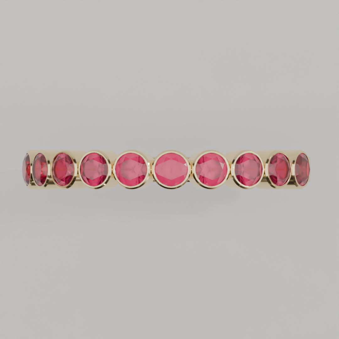 Media Churumbela Rubi BEZEL - Birthstone Julio -2.5mm - Churumbela de Oro (10k, 14k, 18k) y Moissanitas