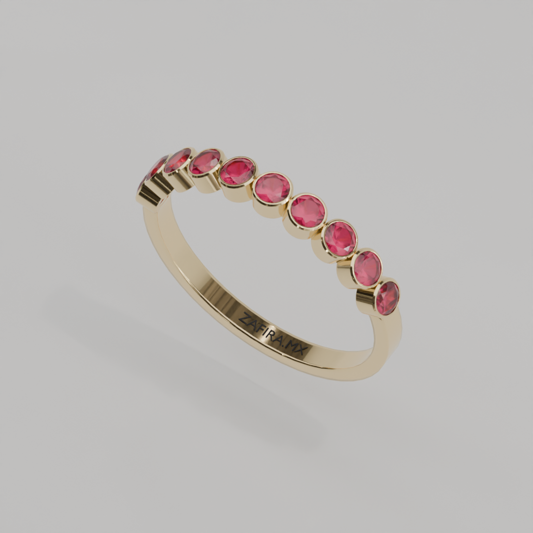 Media Churumbela Rubi BEZEL - Birthstone Julio -2.5mm - Churumbela de Oro (10k, 14k, 18k) y Moissanitas
