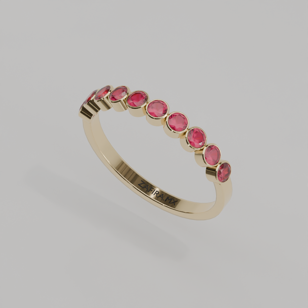 Media Churumbela Rubi BEZEL - Birthstone Julio -2.5mm - Churumbela de Oro (10k, 14k, 18k) y Moissanitas