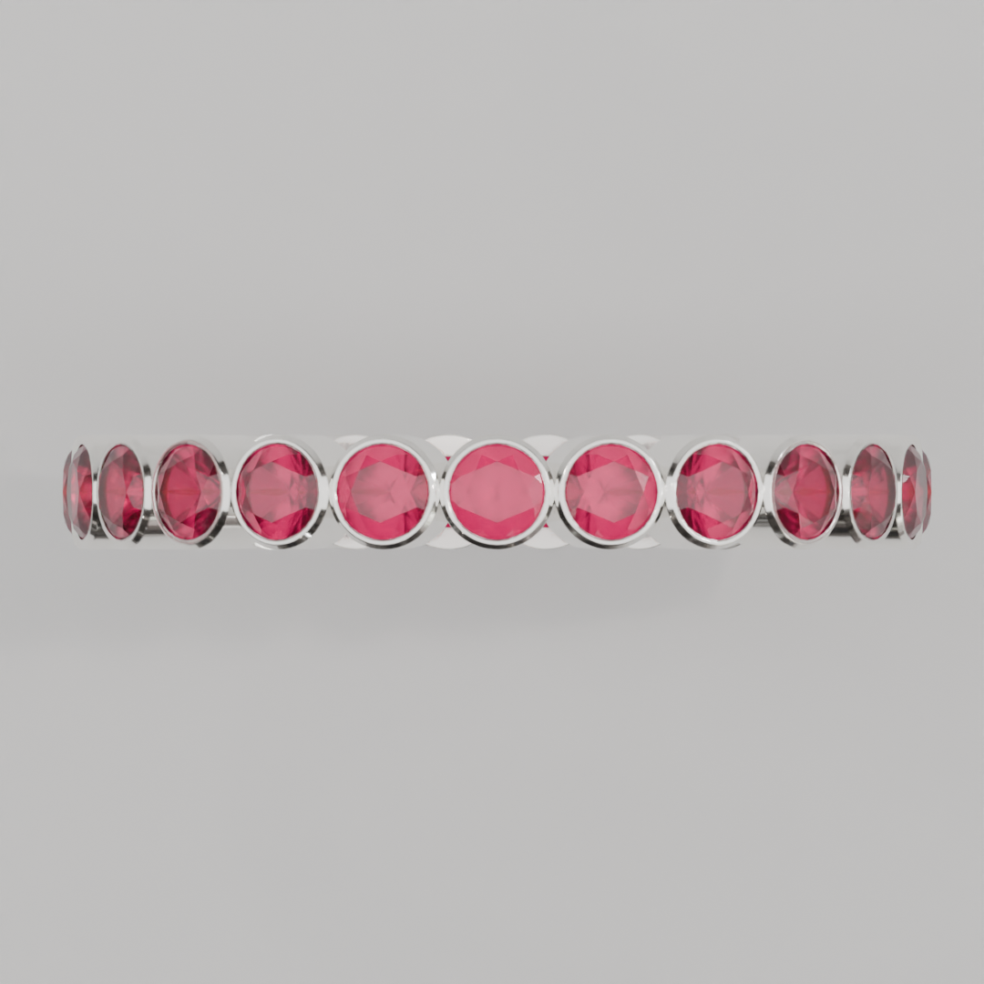 Churumbela Completa Rubi BEZEL- Birthstone Julio -2.5mm - Churumbela de Oro (10k, 14k, 18k) y Moissanitas