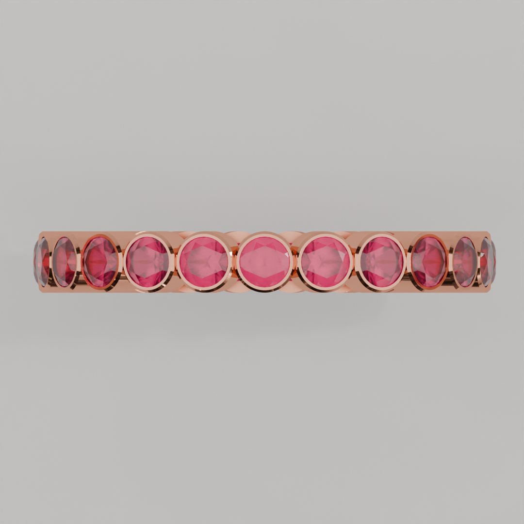 Churumbela Completa Rubi BEZEL- Birthstone Julio -2.5mm - Churumbela de Oro (10k, 14k, 18k) y Moissanitas