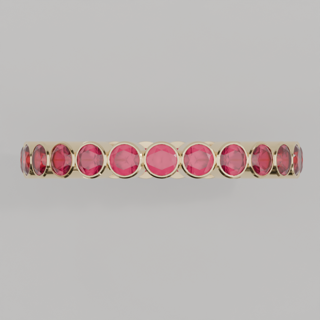 Churumbela Completa Rubi BEZEL- Birthstone Julio -2.5mm - Churumbela de Oro (10k, 14k, 18k) y Moissanitas