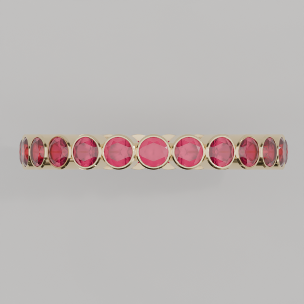 Churumbela Completa Rubi BEZEL- Birthstone Julio -2.5mm - Churumbela de Oro (10k, 14k, 18k) y Moissanitas
