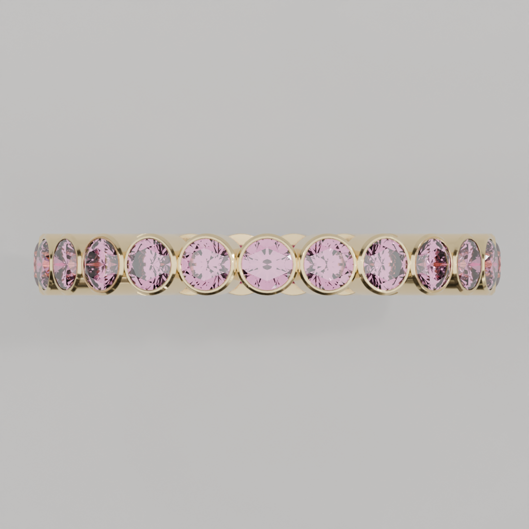 Churumbela Completa Turmalina Rosa BEZEL- Birthstone Octubre -2.5mm - Churumbela de Oro (10k, 14k, 18k) y Moissanitas