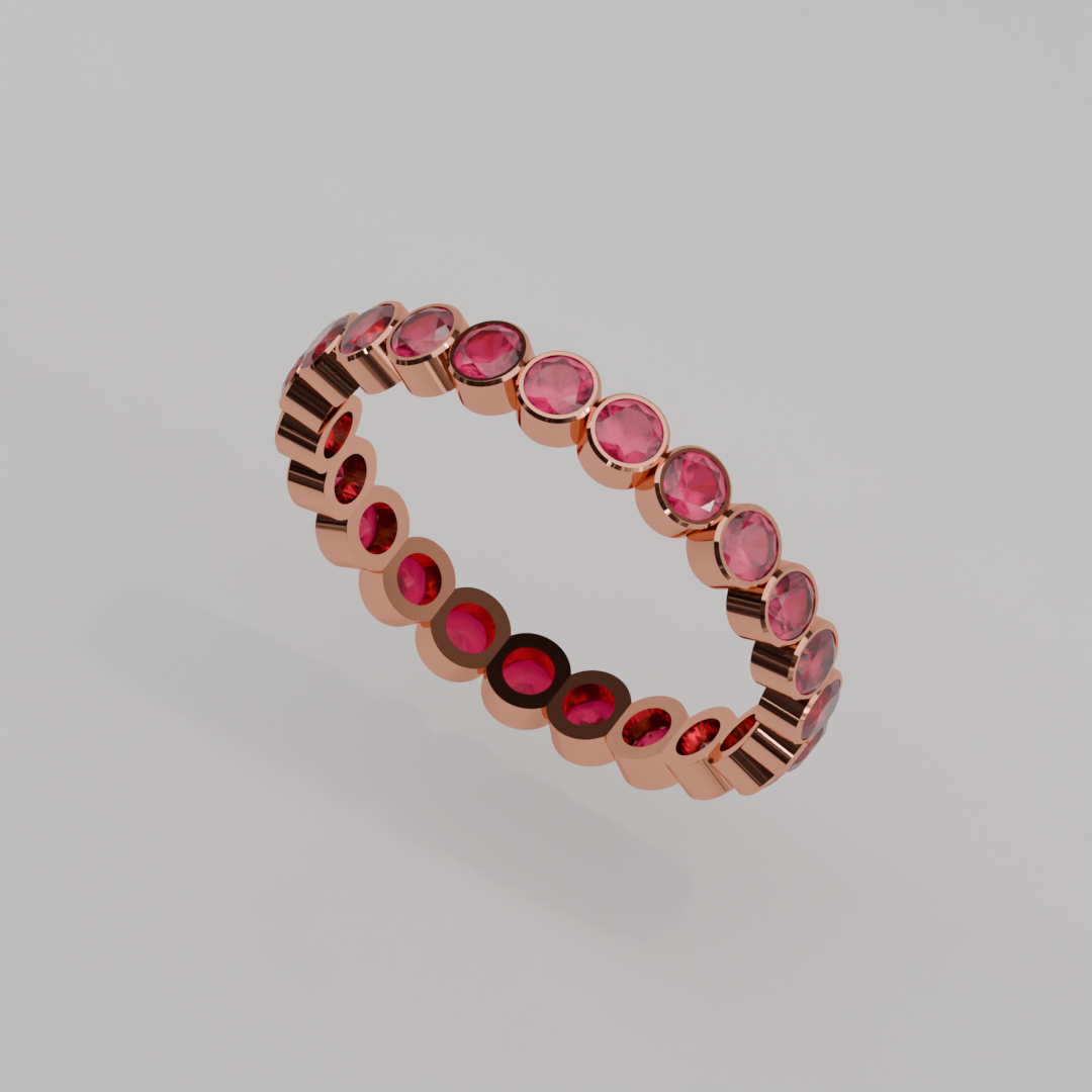 Churumbela Completa Rubi BEZEL- Birthstone Julio -2.5mm - Churumbela de Oro (10k, 14k, 18k) y Moissanitas