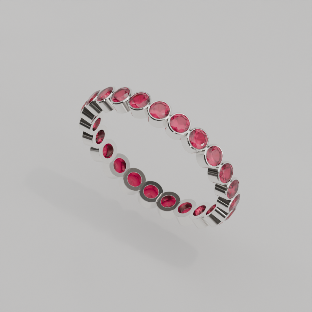 Churumbela Completa Rubi BEZEL- Birthstone Julio -2.5mm - Churumbela de Oro (10k, 14k, 18k) y Moissanitas