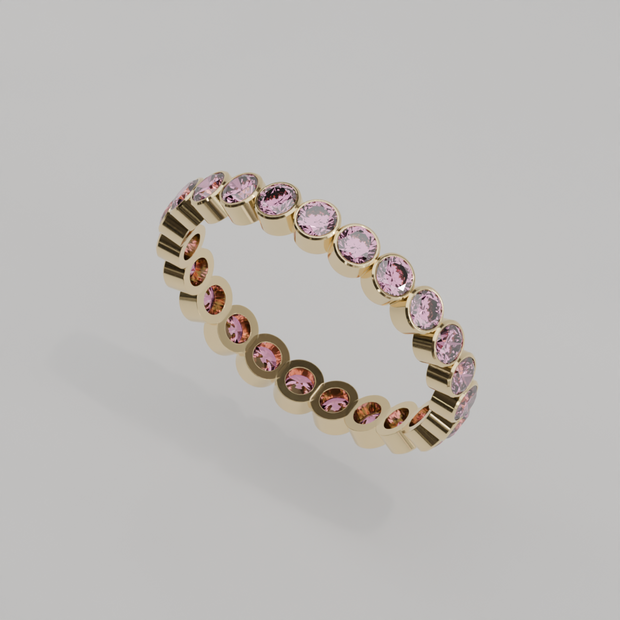 Churumbela Completa Turmalina Rosa BEZEL- Birthstone Octubre -2.5mm - Churumbela de Oro (10k, 14k, 18k) y Moissanitas
