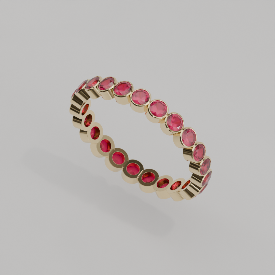 Churumbela Completa Rubi BEZEL- Birthstone Julio -2.5mm - Churumbela de Oro (10k, 14k, 18k) y Moissanitas