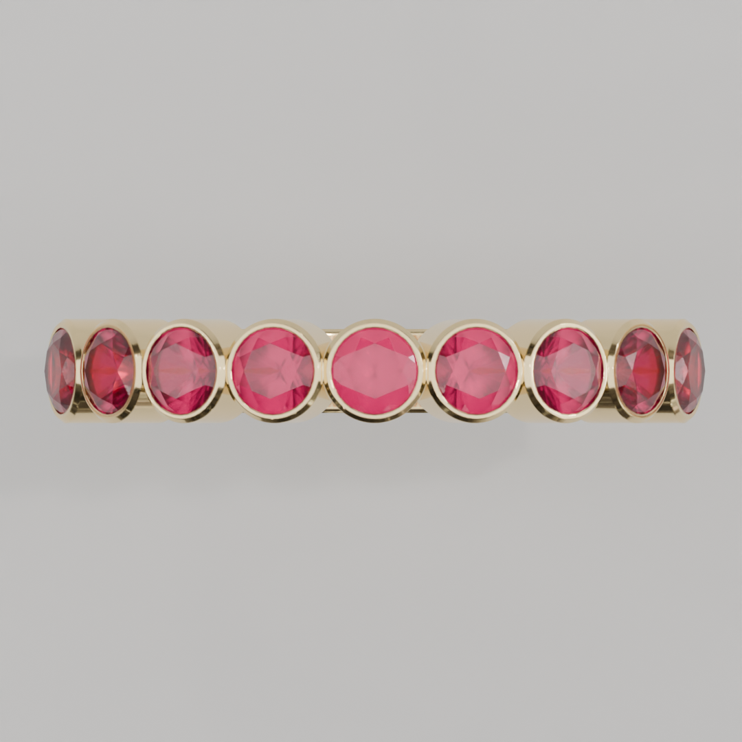 Media Churumbela Rubi BEZEL- Birthstone Julio -3.0mm - Churumbela de Oro (10k, 14k, 18k) y Moissanitas