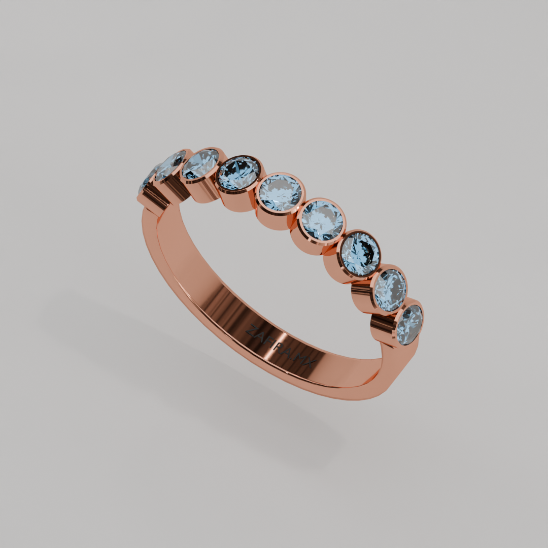 Media Churumbela Topacio Azul BEZEL - Birthstone Diciembre -3.0.mm - Churumbela de Oro (10k, 14k, 18k) y Moissanitas