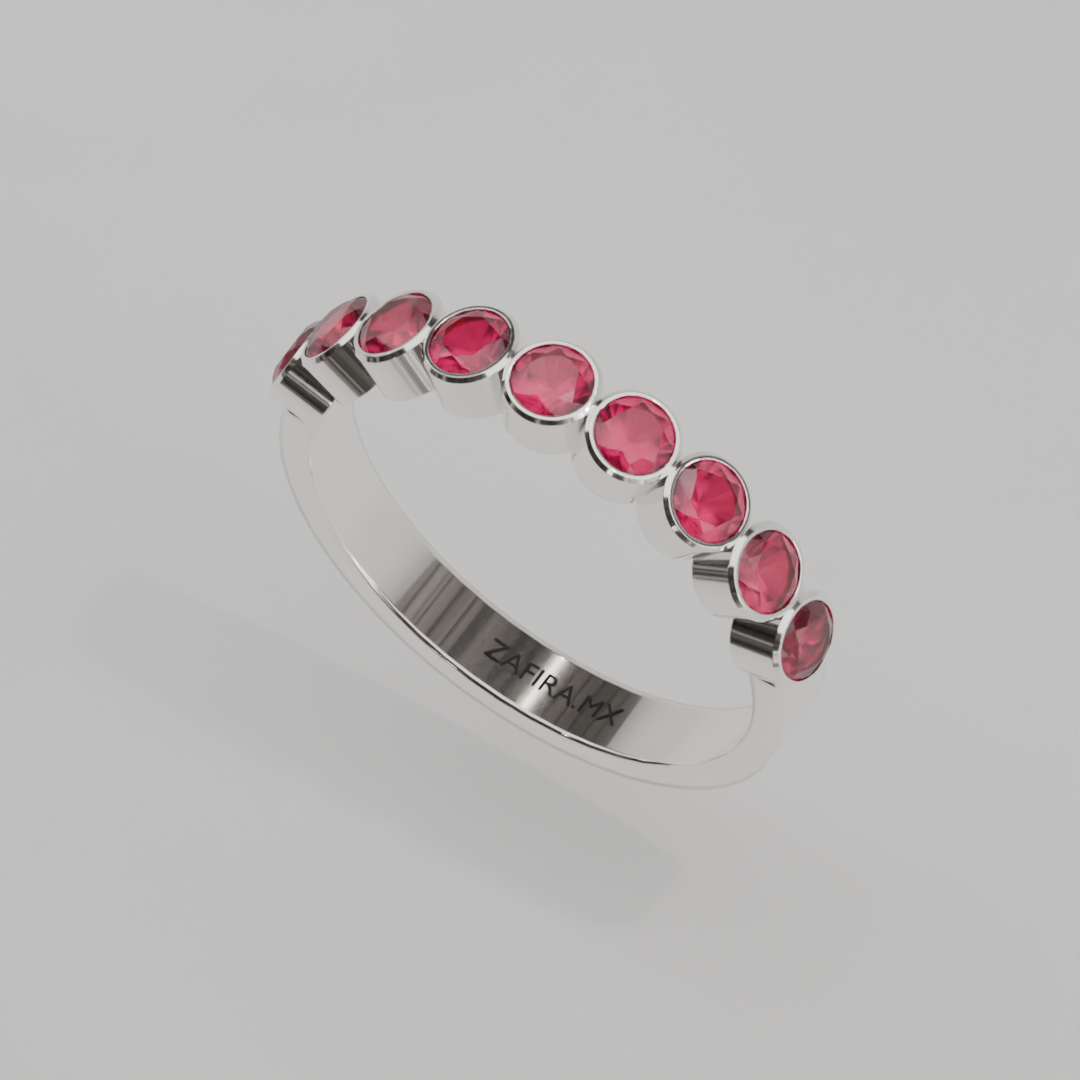 Media Churumbela Rubi BEZEL- Birthstone Julio -3.0mm - Churumbela de Oro (10k, 14k, 18k) y Moissanitas