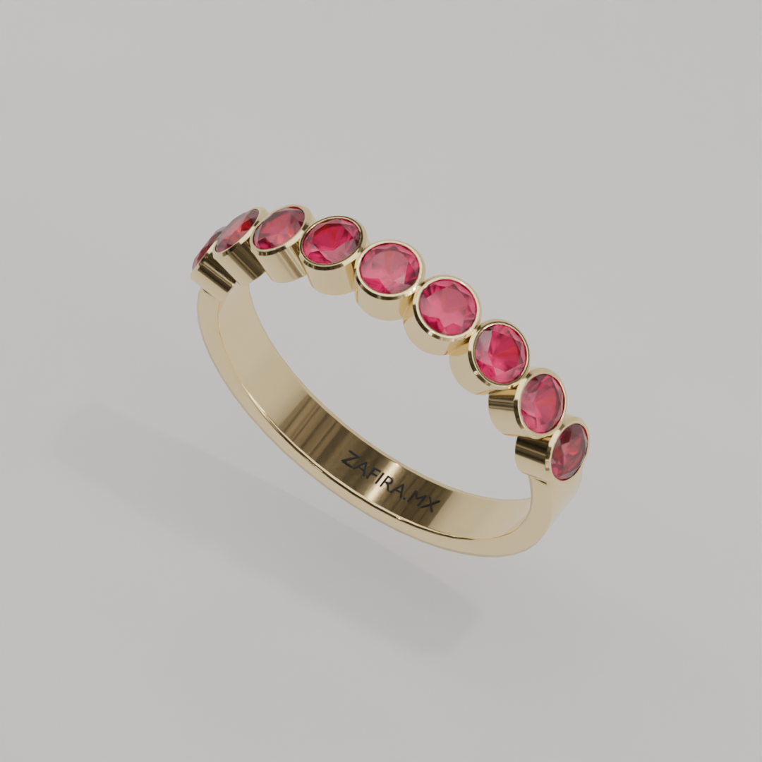 Media Churumbela Rubi BEZEL- Birthstone Julio -3.0mm - Churumbela de Oro (10k, 14k, 18k) y Moissanitas