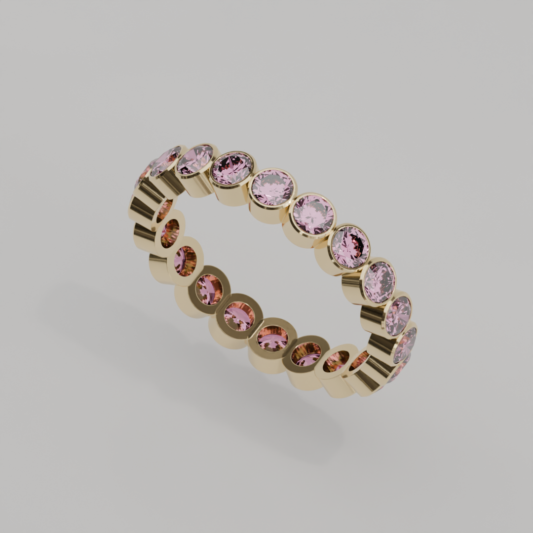 Churumbela Completa Turmalina Rosa BEZEL- Birthstone Octubre - 3.0mm - Churumbela de Oro (10k, 14k, 18k) y Moissanitas