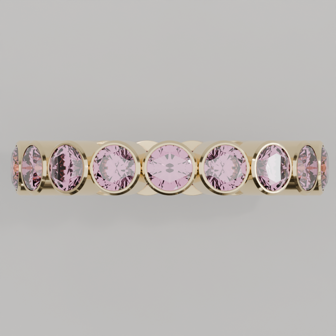 Churumbela Completa Turmalina Rosa BEZEL- Birthstone Octubre - 3.5mm - Churumbela de Oro (10k, 14k, 18k) y Moissanitas