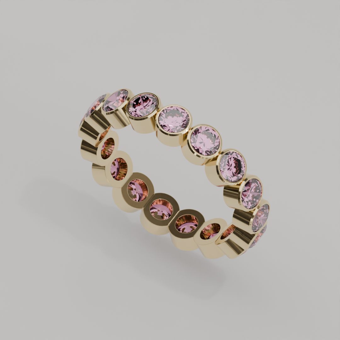 Churumbela Completa Turmalina Rosa BEZEL- Birthstone Octubre - 3.5mm - Churumbela de Oro (10k, 14k, 18k) y Moissanitas