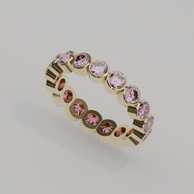 Churumbela Completa Turmalina Rosa BEZEL- Birthstone Octubre - 3.5mm - Churumbela de Oro (10k, 14k, 18k) y Moissanitas