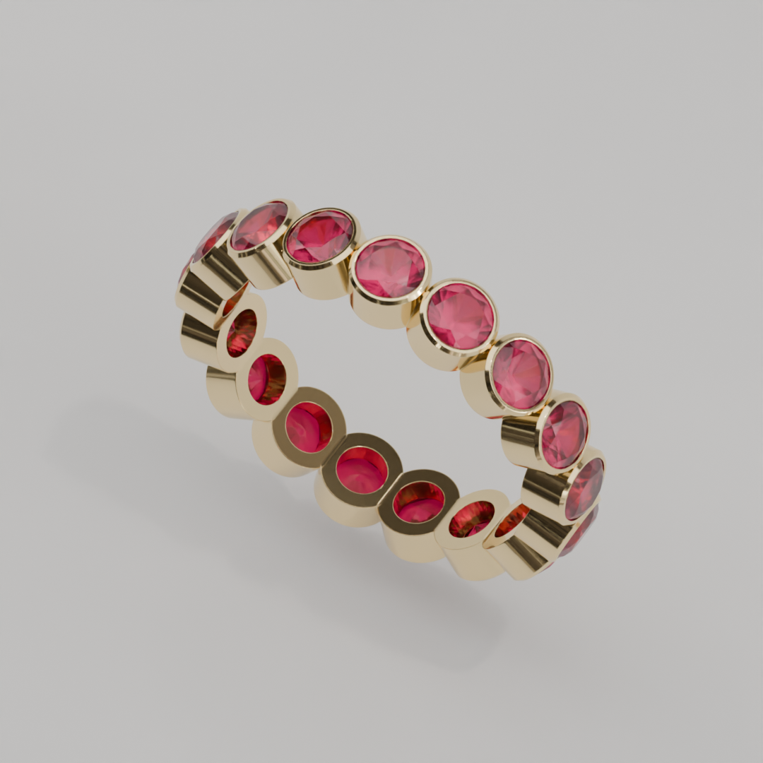 Churumbela Completa Rubi BEZEL- Birthstone Julio - 3.5mm - Churumbela de Oro (10k, 14k, 18k) y Moissanitas — joyería hecha a mano por Zafira MX (foto 1)