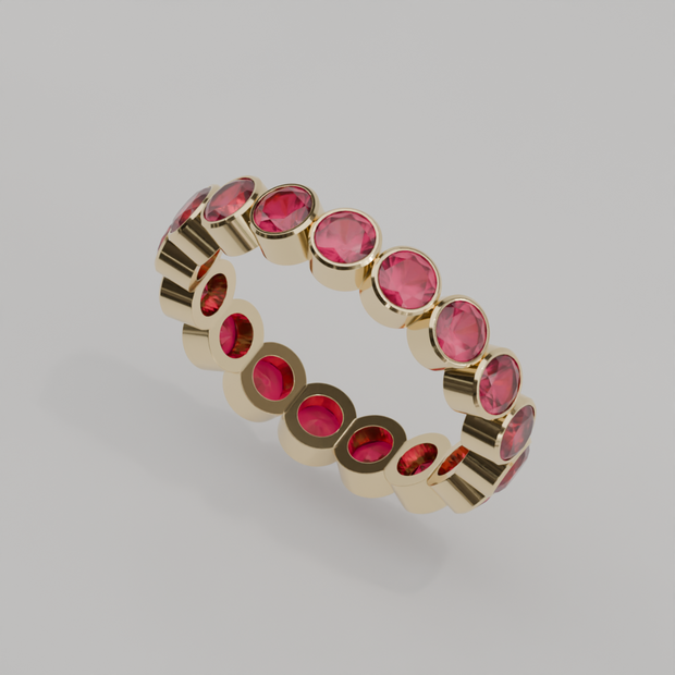 Churumbela Completa Rubi BEZEL- Birthstone Julio - 3.5mm - Churumbela de Oro (10k, 14k, 18k) y Moissanitas