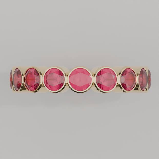 Churumbela Completa Rubi BEZEL- Birthstone Julio - 4.0mm - Churumbela de Oro (10k, 14k, 18k) y Moissanitas