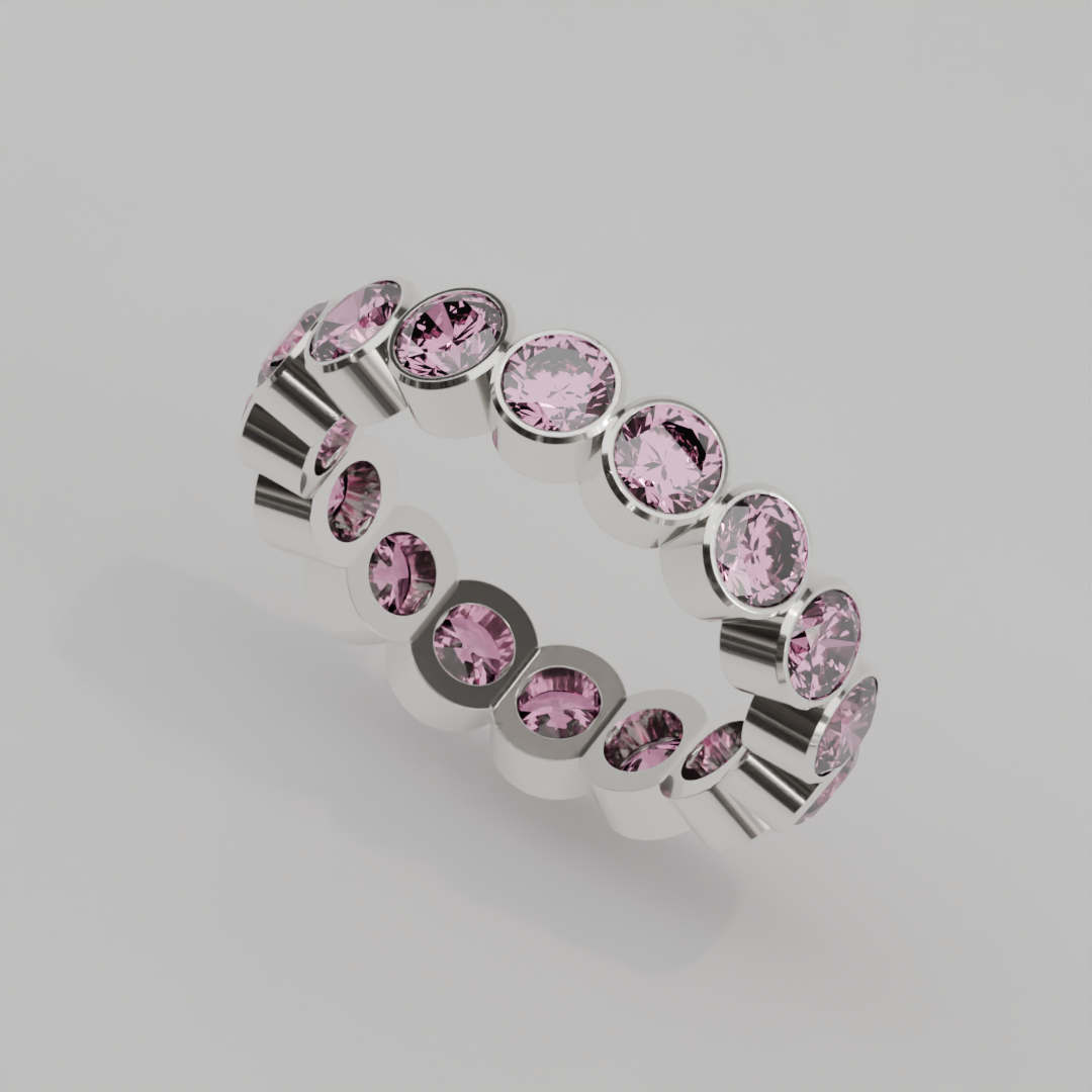 Churumbela Completa Turmalina Rosa BEZEL- Birthstone Octubre - 4.0mm - Churumbela de Oro (10k, 14k, 18k) y Moissanitas