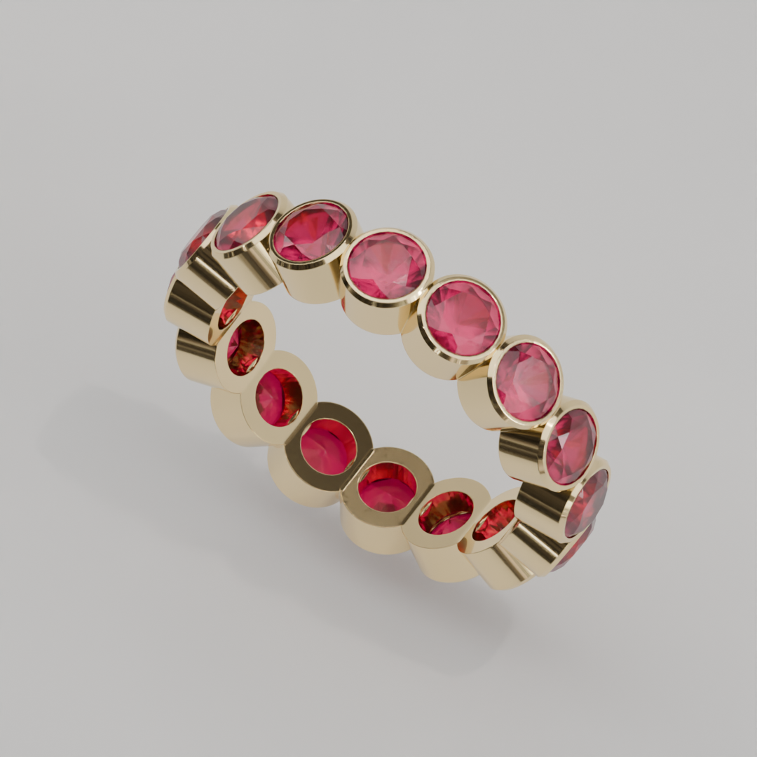 Churumbela Completa Rubi BEZEL- Birthstone Julio - 4.0mm - Churumbela de Oro (10k, 14k, 18k) y Moissanitas — joyería hecha a mano por Zafira MX (foto 1)