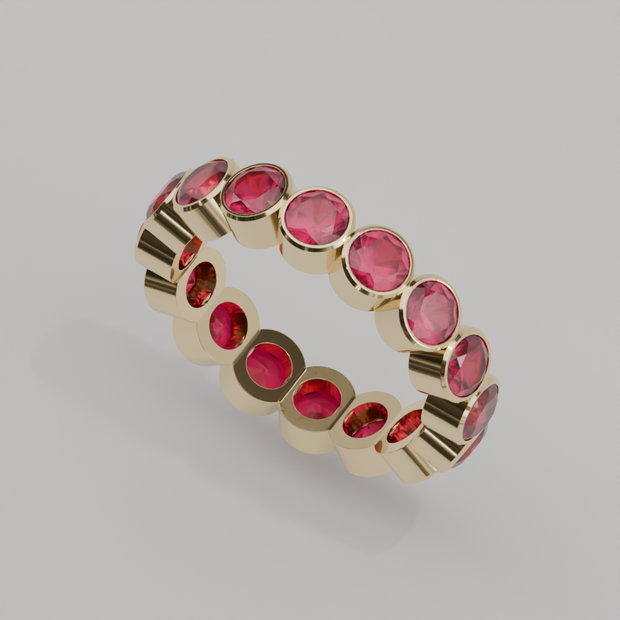 Churumbela Completa Rubi BEZEL- Birthstone Julio - 4.0mm - Churumbela de Oro (10k, 14k, 18k) y Moissanitas