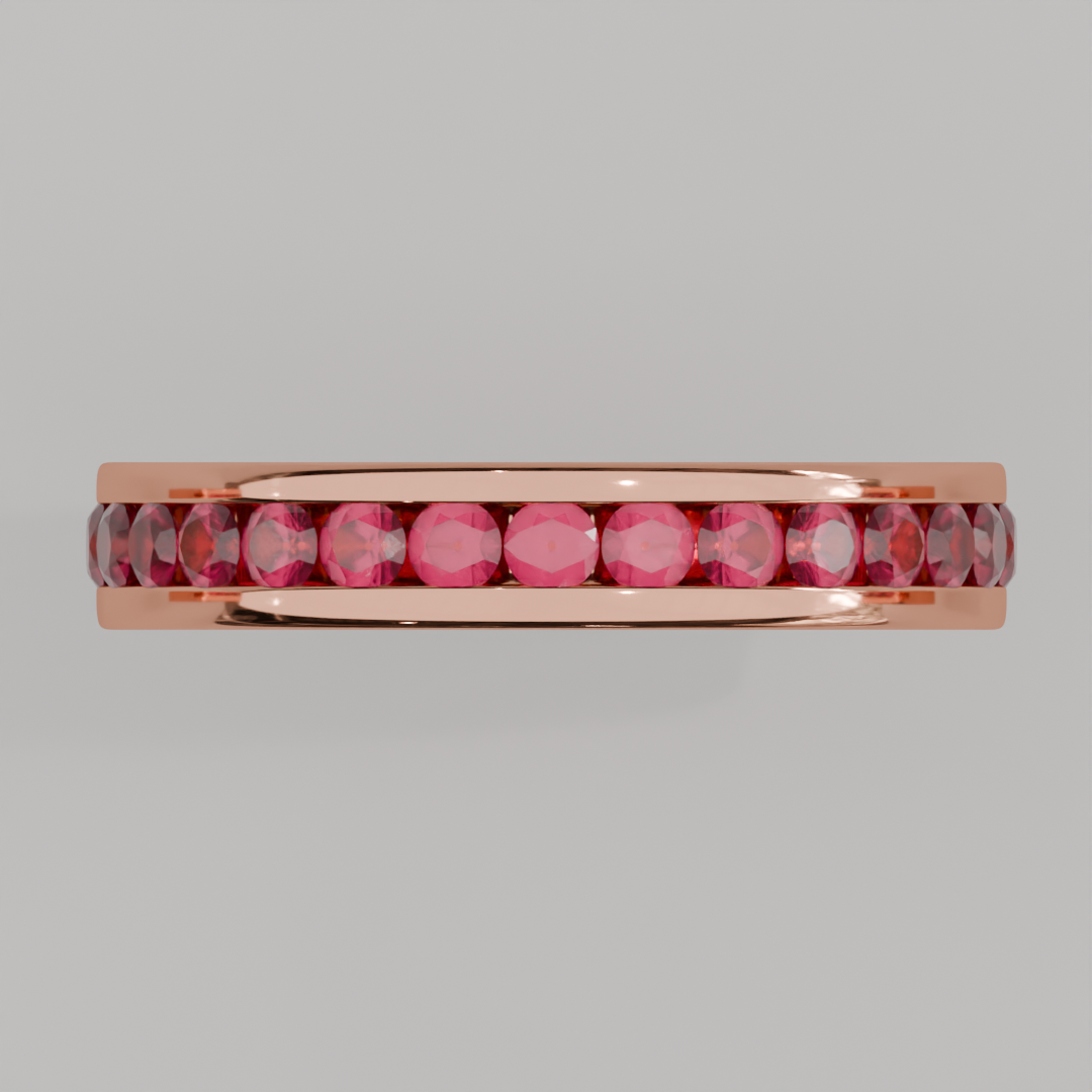 Churumbela Completa Rubi CANAL- Birthstone Julio -2.5mm - Churumbela de Oro (10k, 14k, 18k) y Moissanitas
