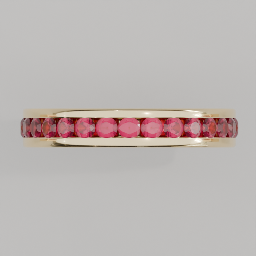 Churumbela Completa Rubi CANAL- Birthstone Julio -2.5mm - Churumbela de Oro (10k, 14k, 18k) y Moissanitas