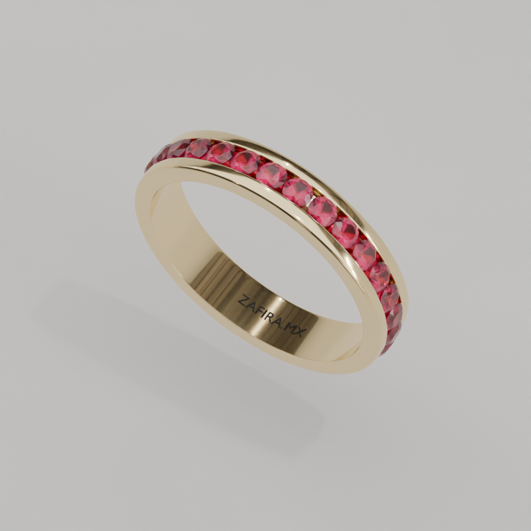 Churumbela Completa Rubi CANAL- Birthstone Julio -2.5mm - Churumbela de Oro (10k, 14k, 18k) y Moissanitas