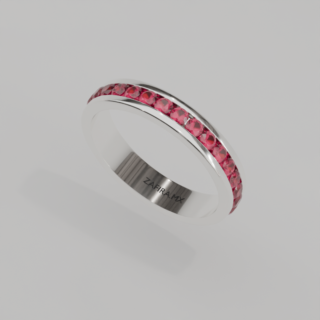 Churumbela Completa Rubi CANAL- Birthstone Julio -2.5mm - Churumbela de Oro (10k, 14k, 18k) y Moissanitas