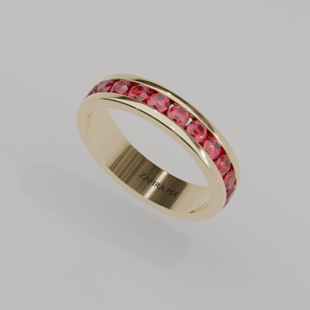 Churumbela Completa Rubi CANAL- Birthstone Julio -3.0mm - Churumbela de Oro (10k, 14k, 18k) y Moissanitas