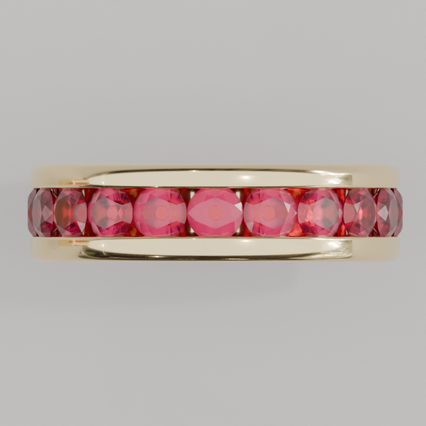 Churumbela Completa Rubi CANAL - Birthstone Julio - 3.5mm - Churumbela de Oro (10k, 14k, 18k) y Moissanitas
