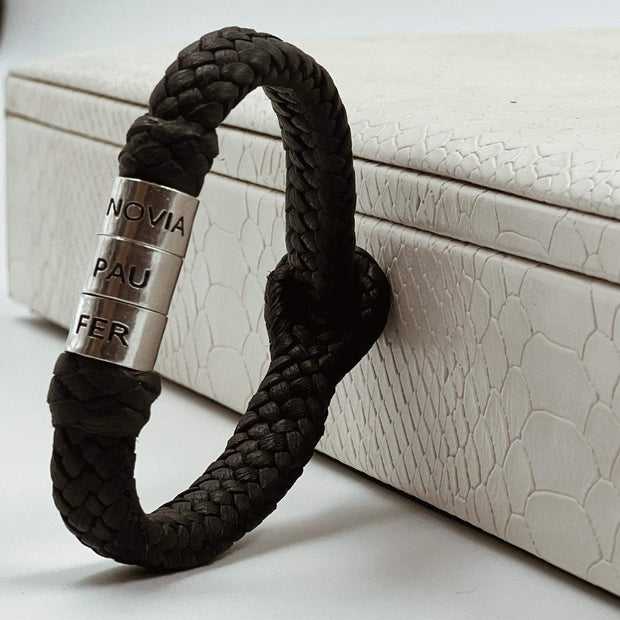 Pulsera Piel con Aritos en plata 0.925