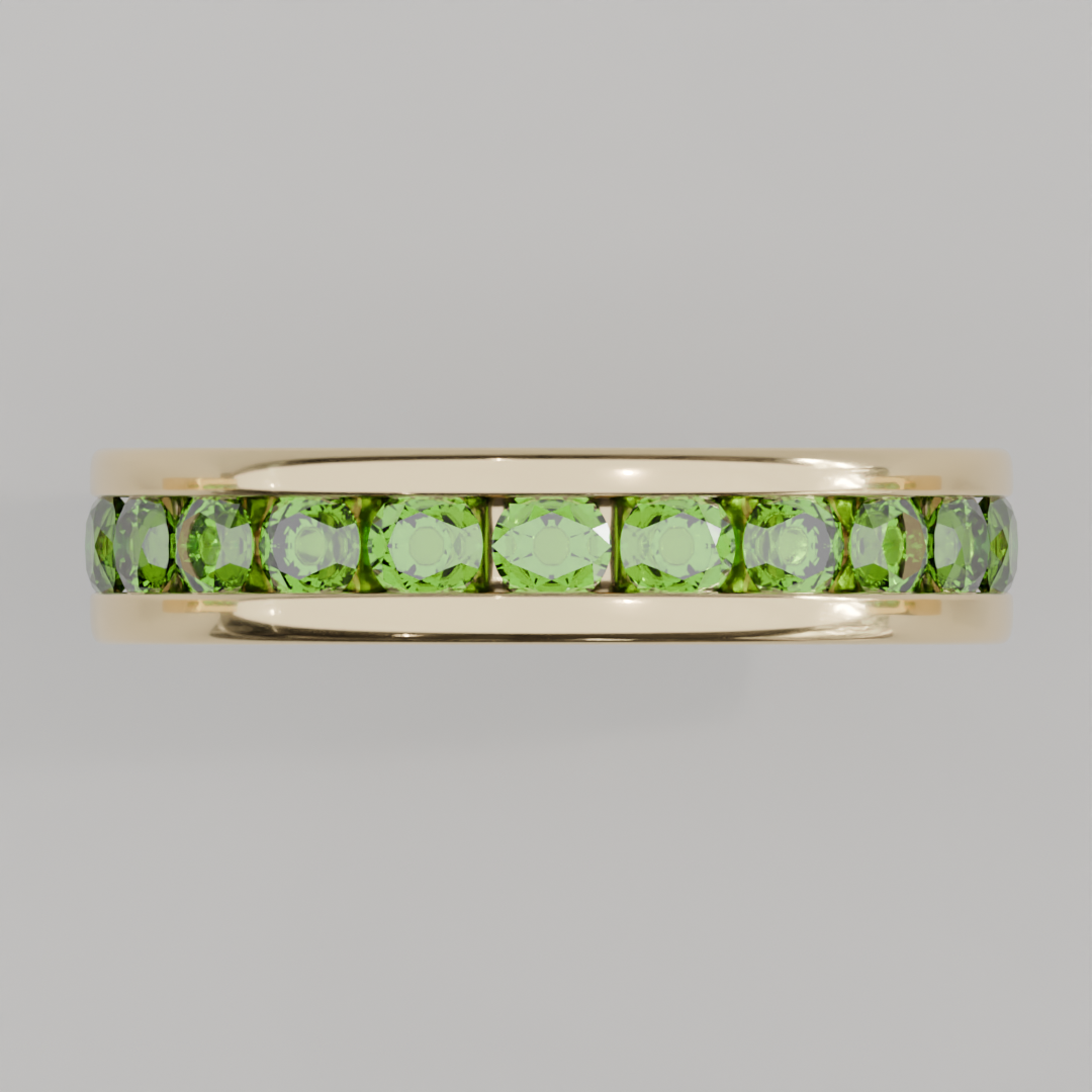Anillo Churumbela Completa Peridoto Birthstone Agosto Canal (3.0mm) - Joyería Fina en Oro Sólido (10k, 14k, 18k) o Plata 0.925