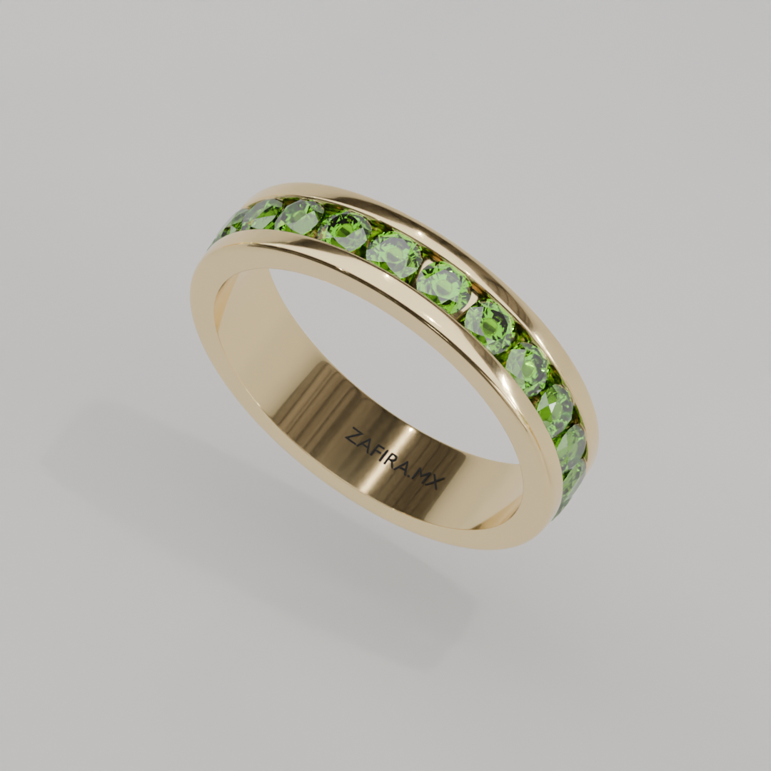 Anillo Churumbela Completa Peridoto Birthstone Agosto Canal (3.0mm) - Joyería Fina en Oro Sólido (10k, 14k, 18k) o Plata 0.925