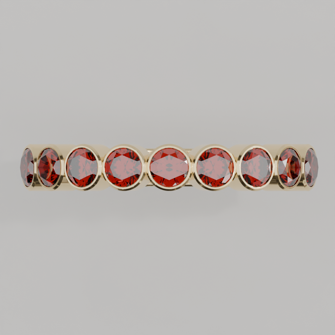 Anillo Media Churumbela Granate Birthstone Enero Bisel (3.0mm) - Joyería Fina en Oro Sólido (10k, 14k, 18k) o Plata 0.925