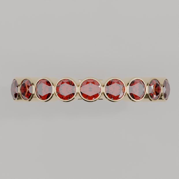 Anillo Media Churumbela Granate Birthstone Enero Bisel (3.0mm) - Joyería Fina en Oro Sólido (10k, 14k, 18k) o Plata 0.925