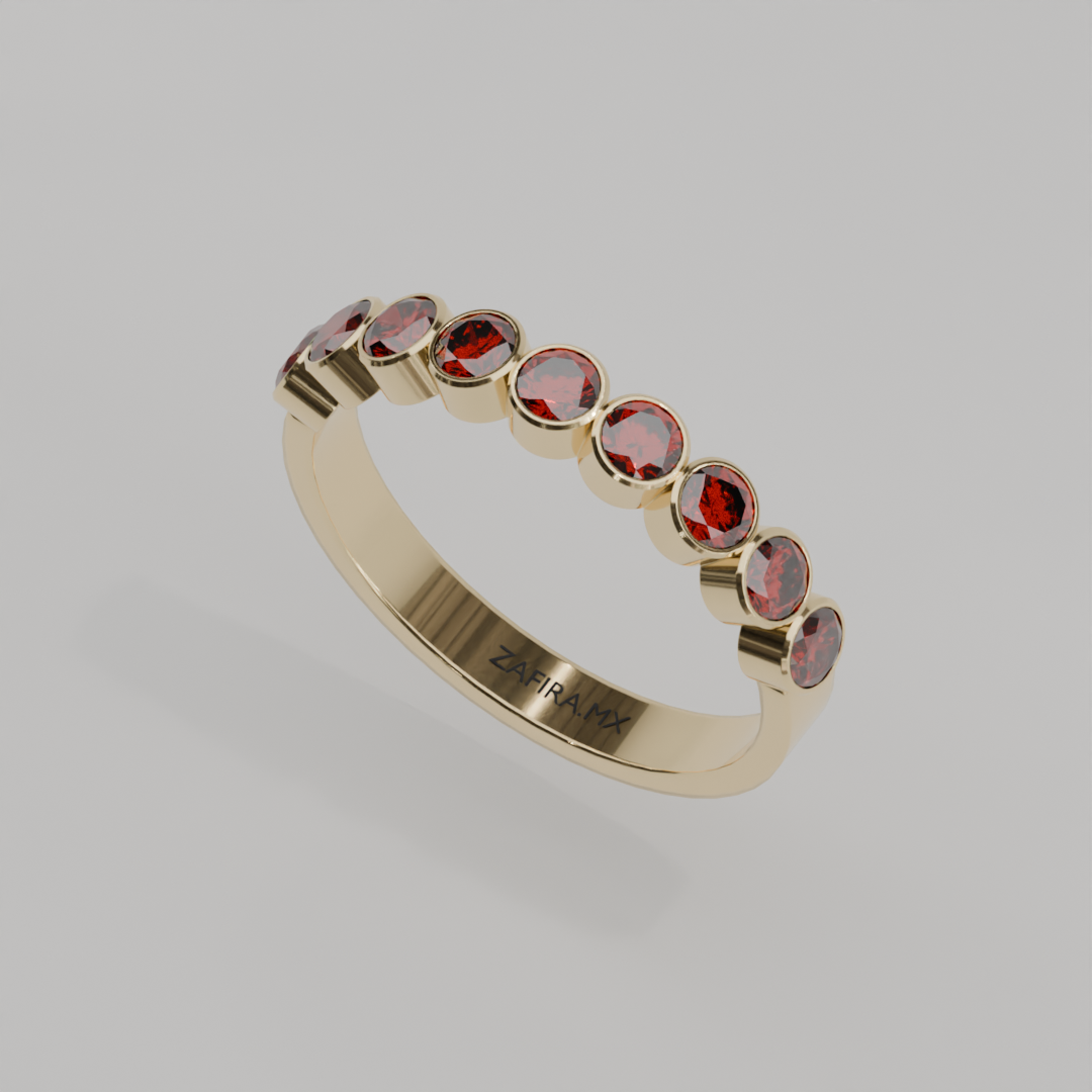 Anillo Media Churumbela Granate Birthstone Enero Bisel (3.0mm) - Joyería Fina en Oro Sólido (10k, 14k, 18k) o Plata 0.925
