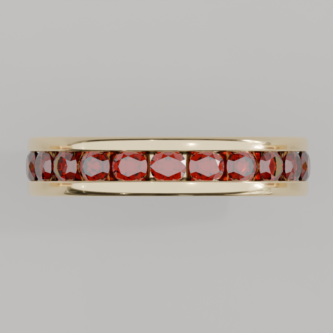 Anillo Churumbela Completa Granate Birthstone Enero Canal (3.0mm) - Joyería Fina en Oro Sólido (10k, 14k, 18k) o Plata 0.925