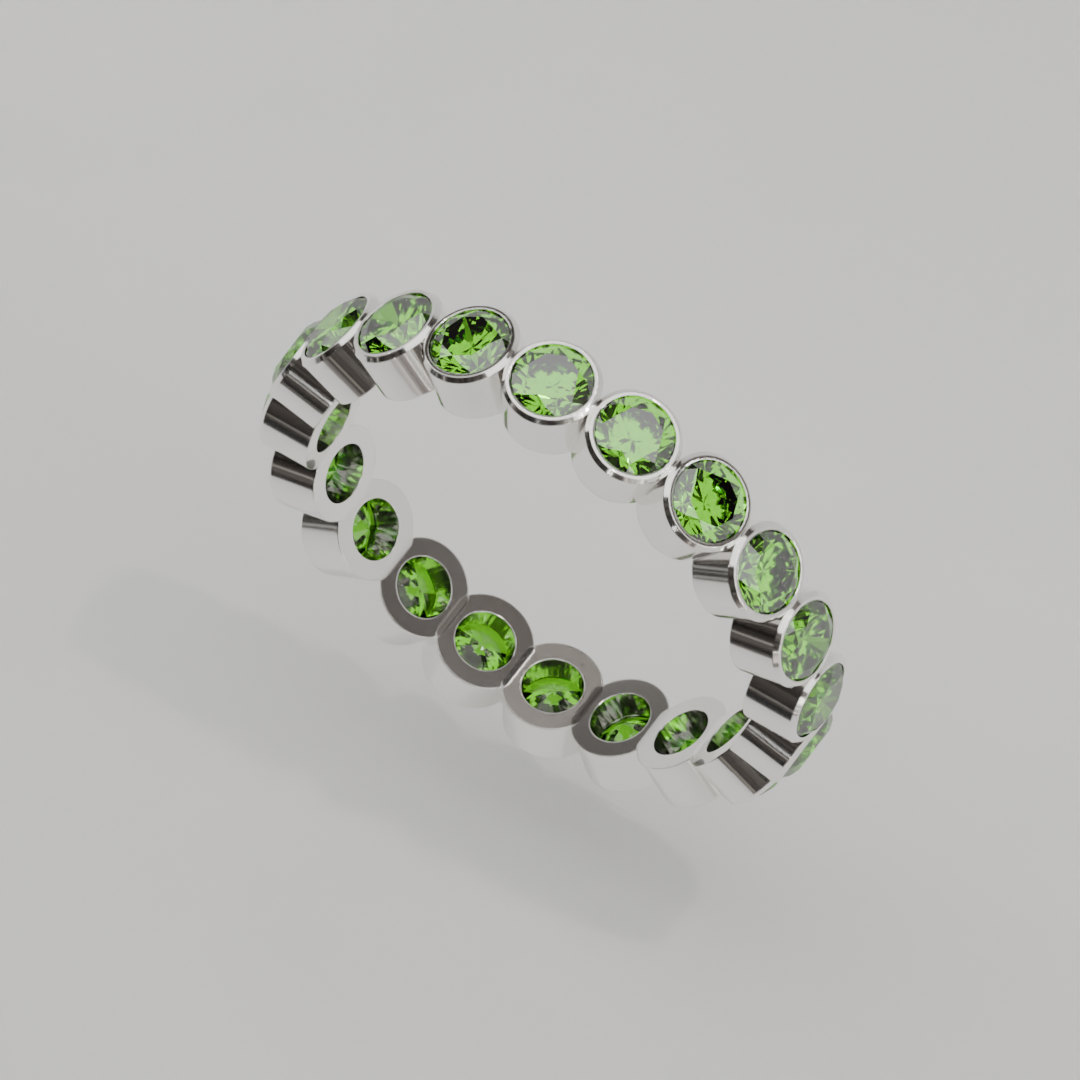 Anillo Churumbela Completa Peridoto Birthstone Agosto Bisel (3.0mm) - Joyería Fina en Oro Sólido (10k, 14k, 18k) o Plata 0.925