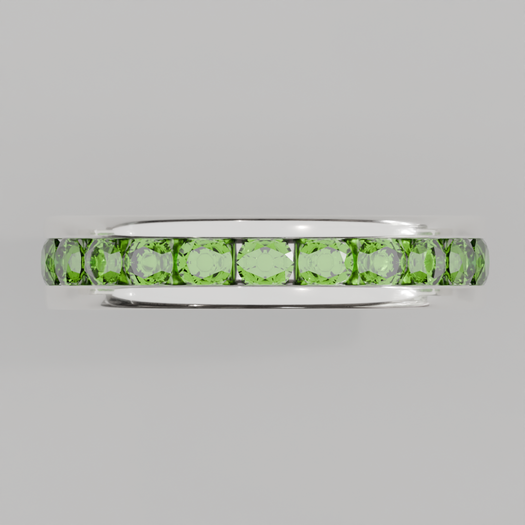 Anillo Churumbela Completa Peridoto Birthstone Agosto Canal (3.0mm) - Joyería Fina en Oro Sólido (10k, 14k, 18k) o Plata 0.925