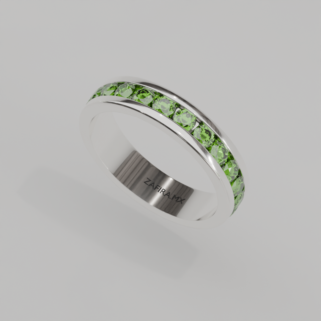 Anillo Churumbela Completa Peridoto Birthstone Agosto Canal (3.0mm) - Joyería Fina en Oro Sólido (10k, 14k, 18k) o Plata 0.925