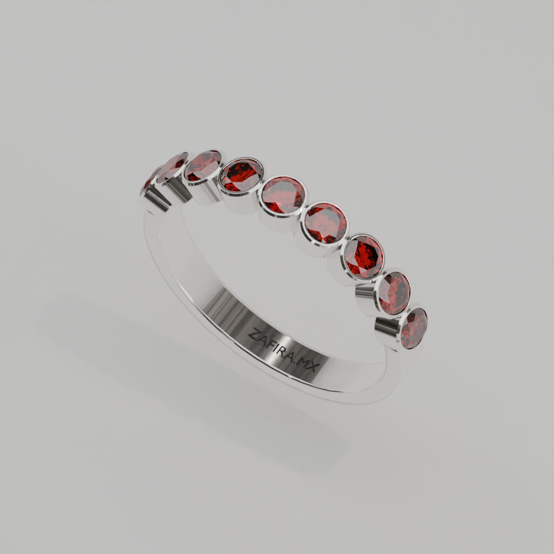 Anillo Media Churumbela Granate Birthstone Enero Bisel (3.0mm) - Joyería Fina en Oro Sólido (10k, 14k, 18k) o Plata 0.925