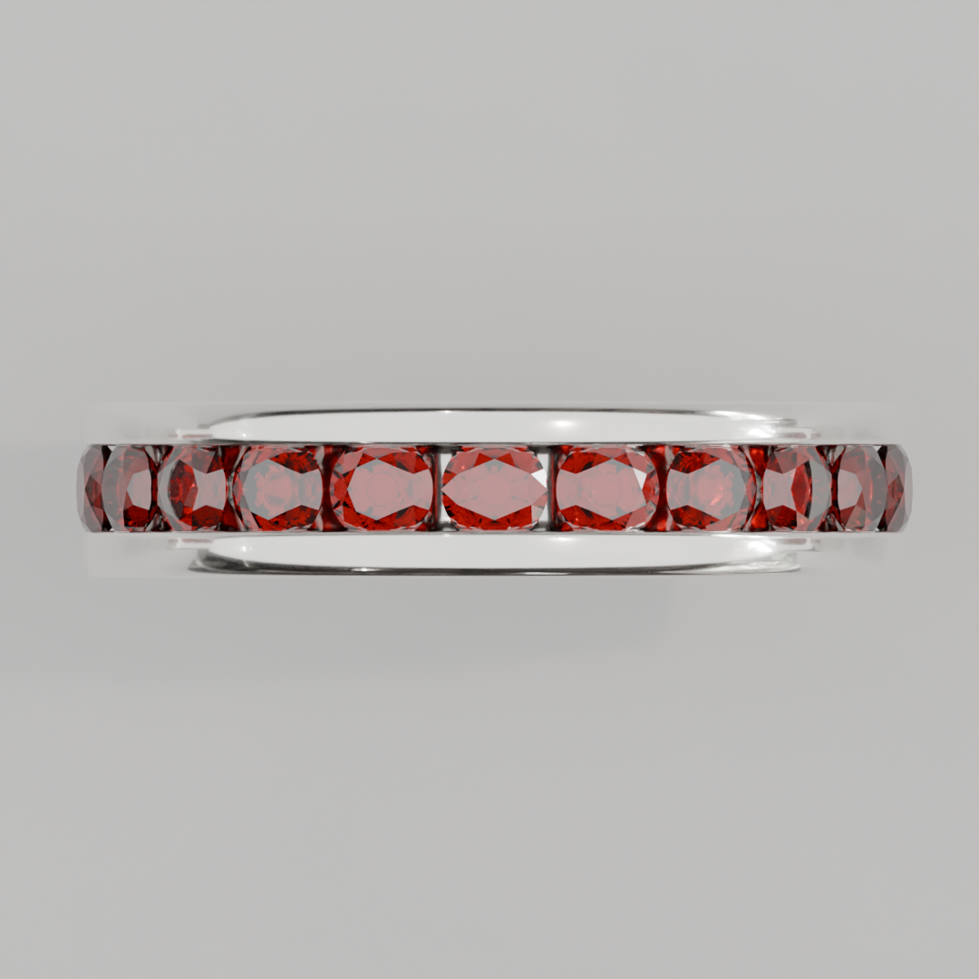 Anillo Churumbela Completa Granate Birthstone Enero Canal (3.0mm) - Joyería Fina en Oro Sólido (10k, 14k, 18k) o Plata 0.925