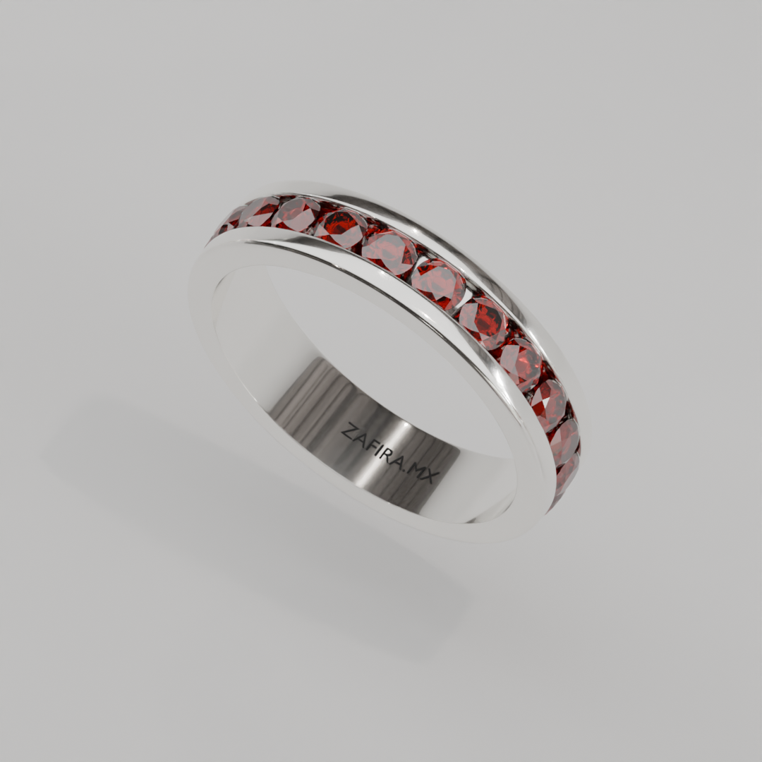 Anillo Churumbela Completa Granate Birthstone Enero Canal (3.0mm) - Joyería Fina en Oro Sólido (10k, 14k, 18k) o Plata 0.925