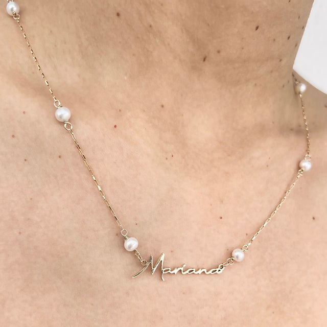 Collar Nombre Piedras Preciosas - Joyería Personalizada en Oro (10k, 14k, 18k) o Plata