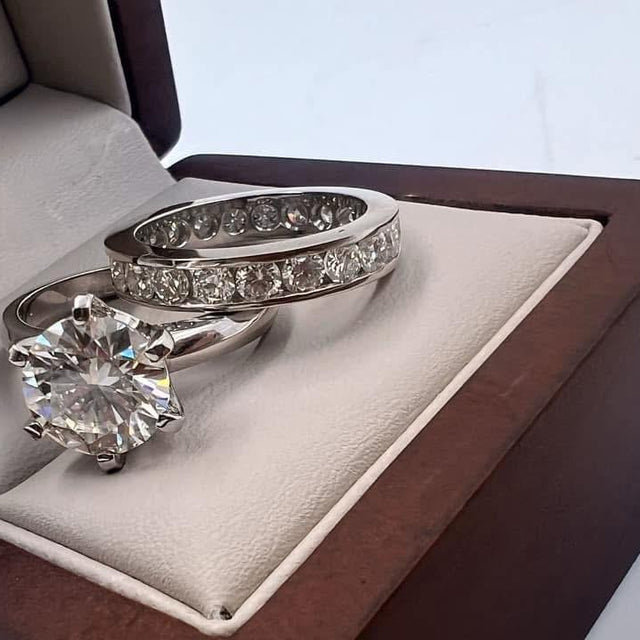 Bridal Set Solitario Diamante Lab 2ct y Churumbela  Completa 3mm Diamante Lab-grown - Anillo de Compromiso en Oro (10k, 14k, 18k) y Diamante Lab-Grown o Moissanita