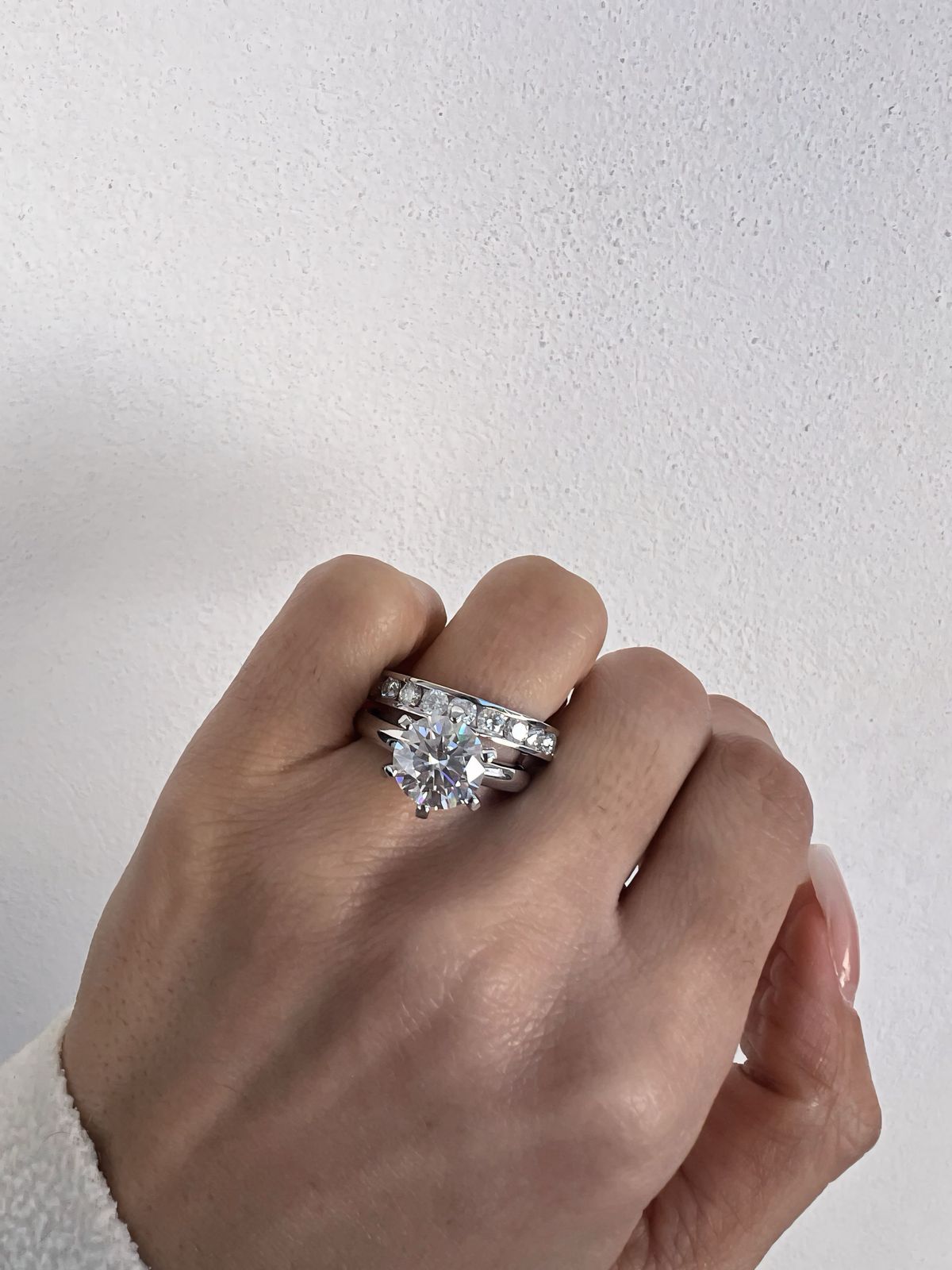 Bridal Set Solitario Diamante Lab 2ct y Churumbela  Completa 3mm Diamante Lab-grown - Anillo de Compromiso en Oro (10k, 14k, 18k) y Diamante Lab-Grown o Moissanita