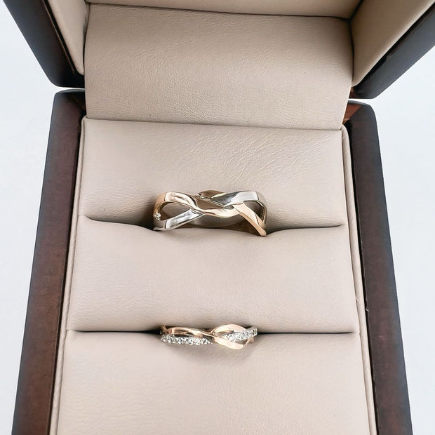 Argollas Nudo Dos Oros Incrustaciones Diamante Labgrown - Argolla de Matrimonio en Oro Sólido (10k, 14k, 18k)