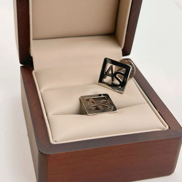 Mancuernillas Iniciales con Marco - Oro Sólido (10k, 14k, 18k) o Plata 0.925